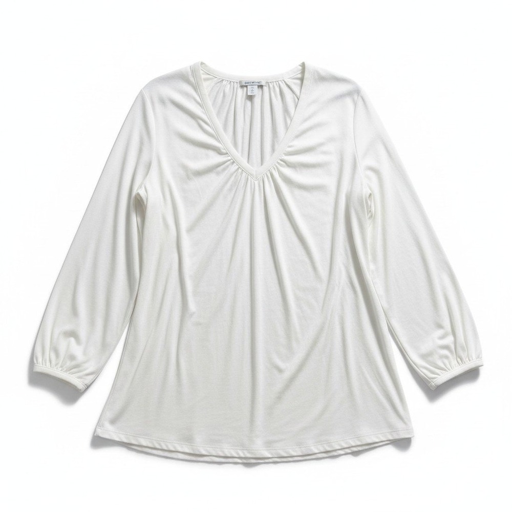 Old Navy L Tall White V-Neck Long Sleeve Tunic Top Womens Casual Coastal